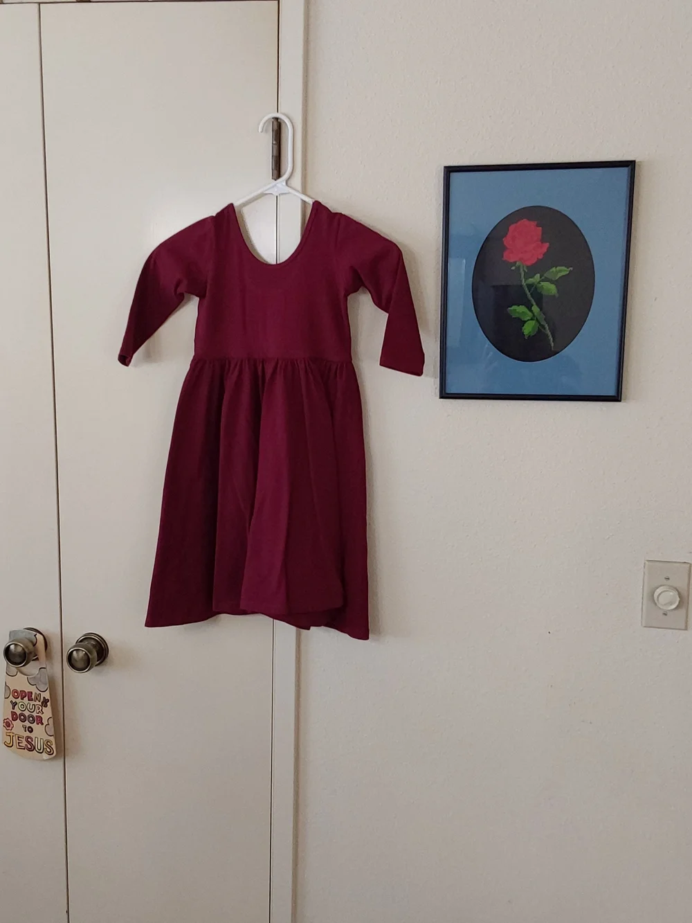 Girls' Long Sleeve Burgundy Casual Dress - Classic Everyday Style